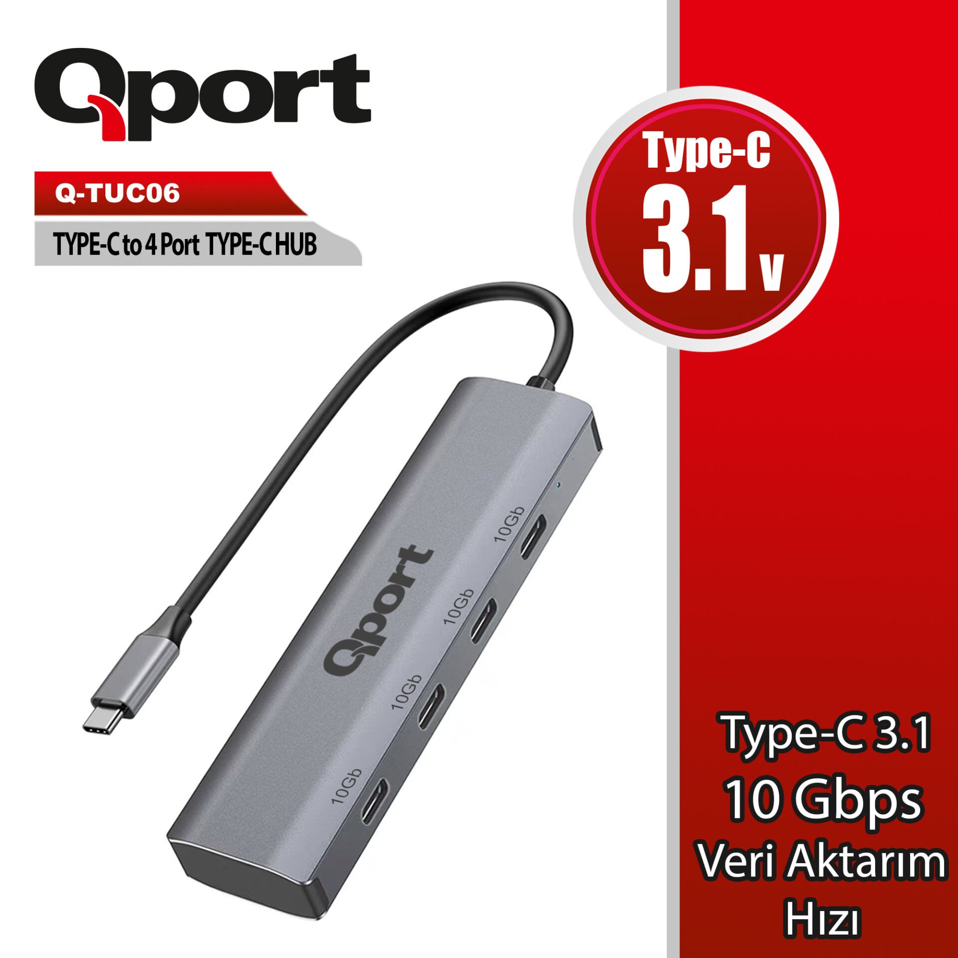 QPORT Q-TUC06 TYPE-C TO 4 PORT TYPE-C COKLAYICI