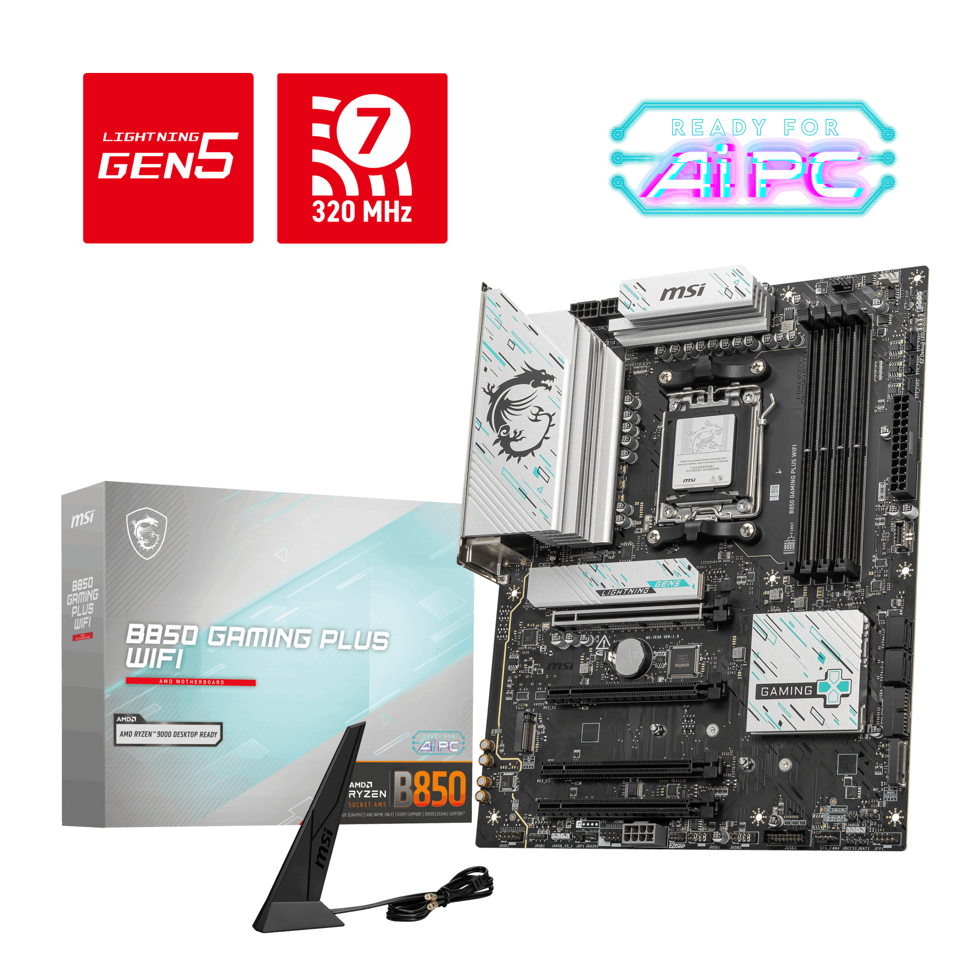 MSI B850 GAMING PLUS WIFI AM5 DDR5 8200MHZ(OC) DP 3x M.2 USB 10Gbs 5G LAN WI-FI 7 ATX