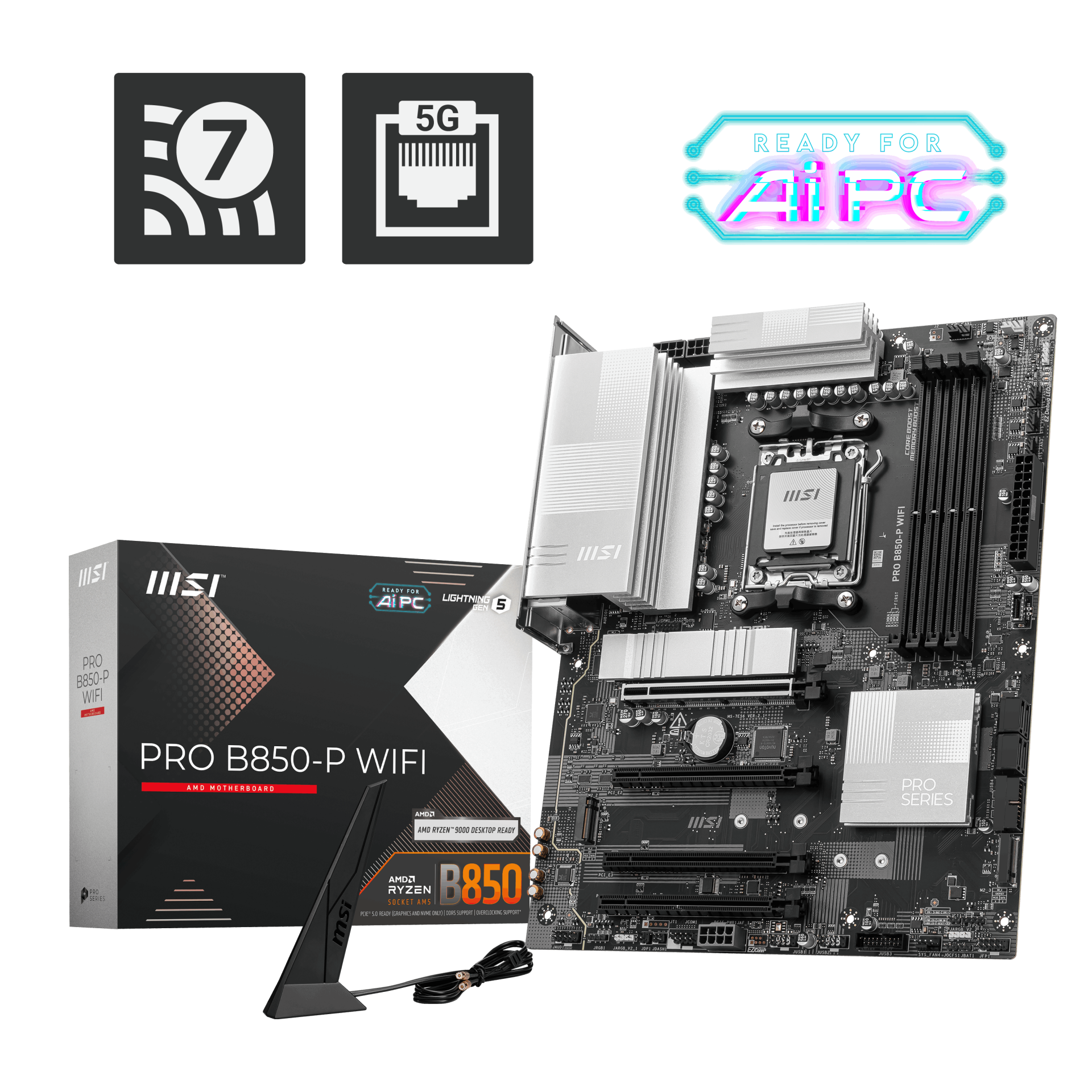 MSI PRO B850-P WIFI AM5 DDR5 8200MHZ(OC) HDMI 3x M.2 USB 10Gbs 5G LAN WI-FI 7 ATX