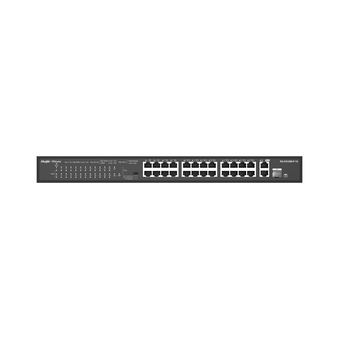 RUİJİE-REYEE RG-ES126S-P V2 24XFE-2XGE/1XGE SFP 370W POE SWİTCH