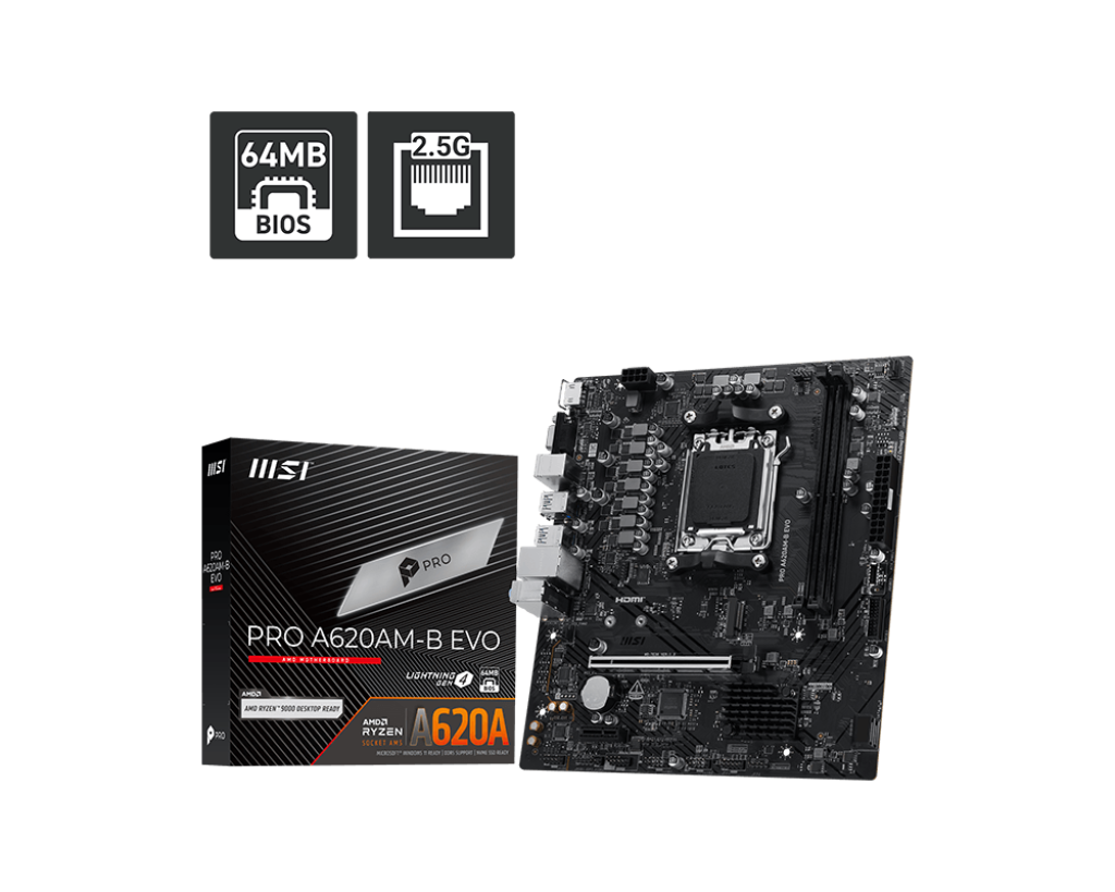 MSI PRO A620AM-B EVO AM5 DDR5 6800(OC) ANAKART